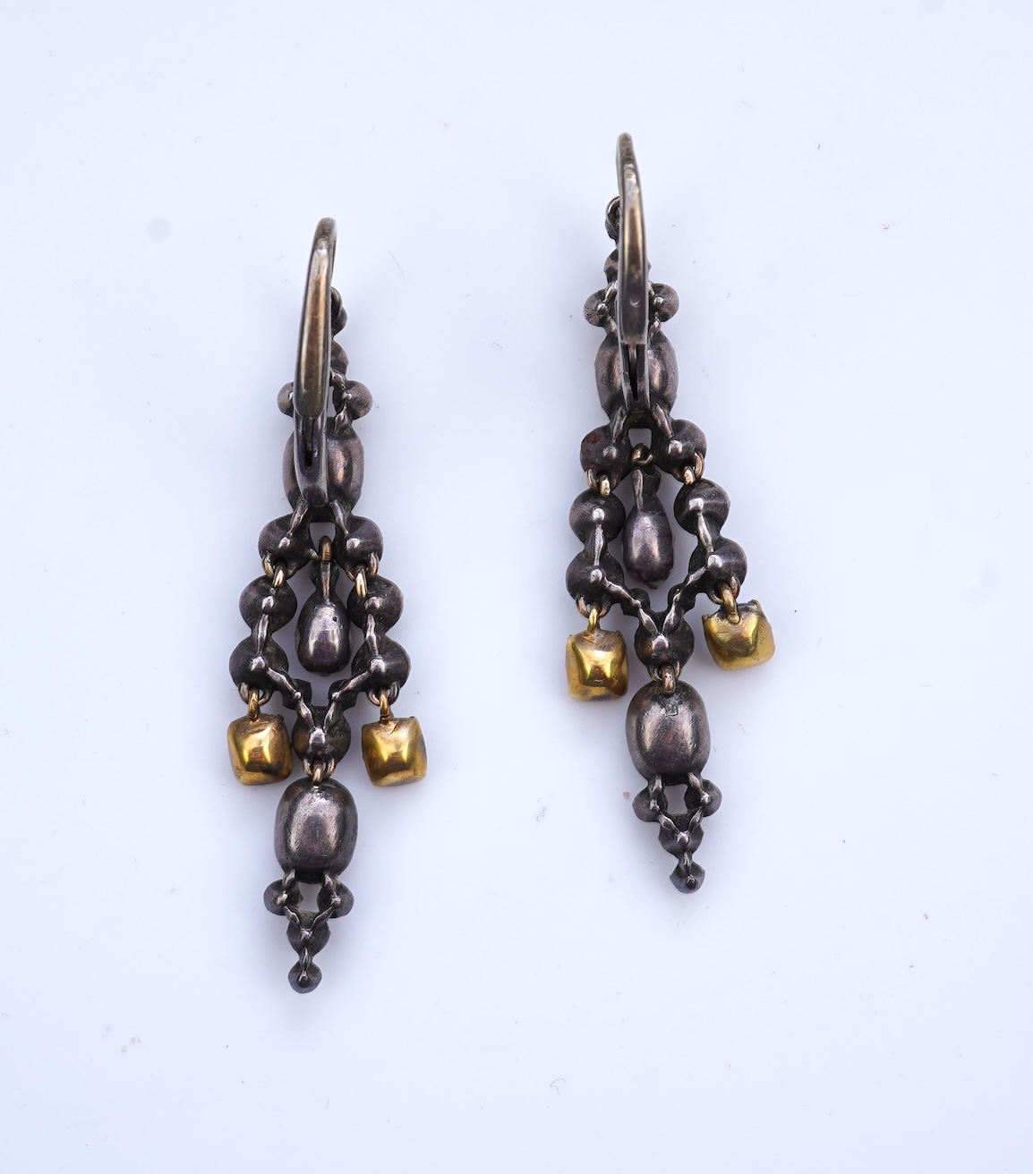 A pair of emerald, topaz and diamond earrings, 19th century